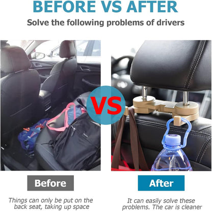 Car seat back headrest hooks